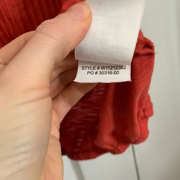 prAna red ribbed front tie neck Ocupas Popover Top Large - Picture 8 of 9